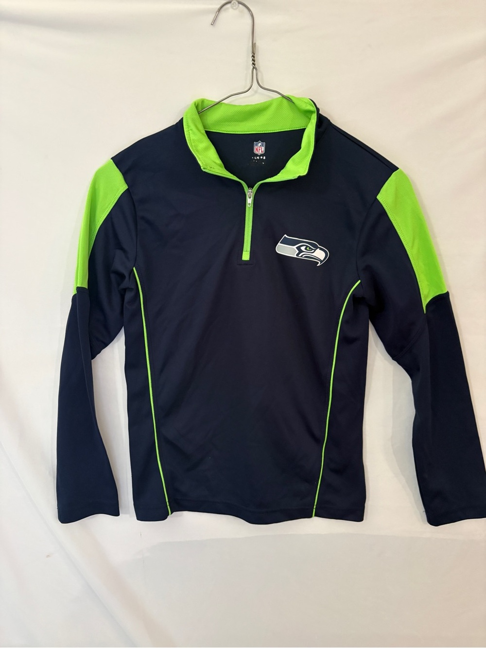NFL Seattle Seahawks Navy and Neon Green Kids Quarter-Zip Pullover